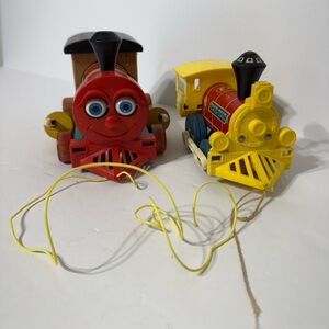 Vintage Fisher Price Wood Toot-Toot #643 & Huffy Puffy Trains- 60s Pull-Along